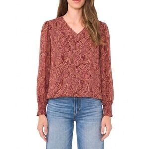 SAM & JESS WOMENS Top BLOUSON V-Neck CRISP MERLOT Size M